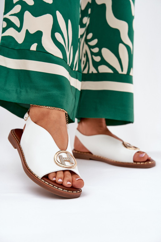 Flat Elegant Sandals With Decoration White Iseliria