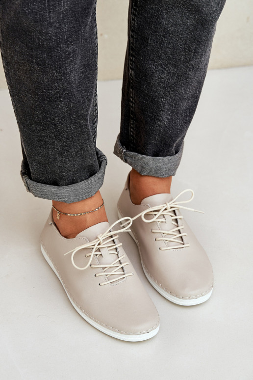 Laced Shoes Made Of Natural Leather D&A LR51-645 Beige