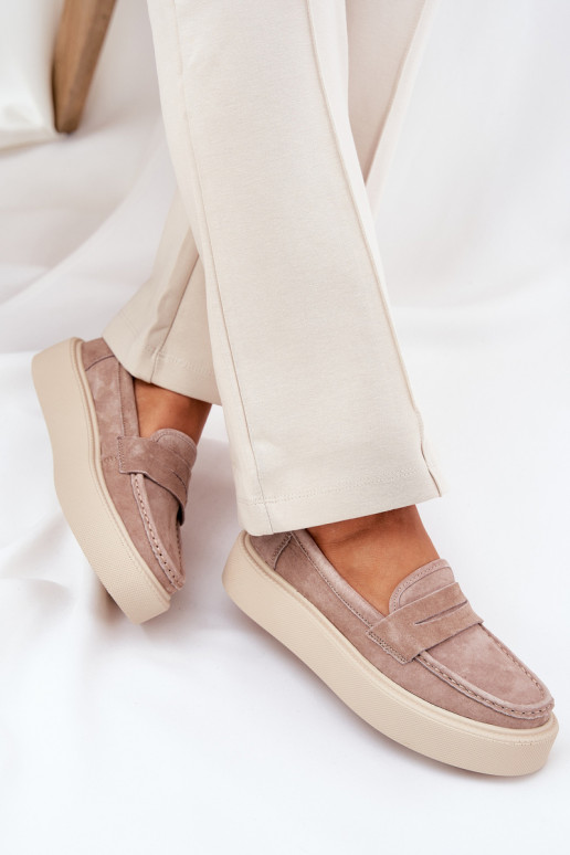 Women's Suede Moccasins on Platform Vinceza 79535 Beige