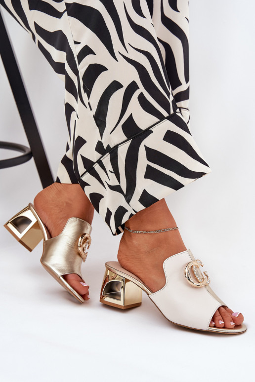 Elegant Leather Heels Beige-Gold Laura Messi 2875