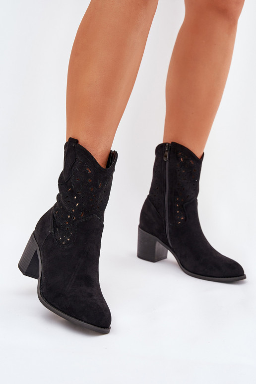 Ladies Cutout Cowboy Ankle Boots Heeled S.Barski HY51-125 Black