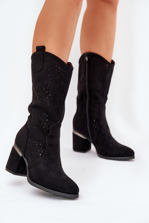 Cut-out Cowboy Boots Mid-calf S.Barski HY51-238 Black