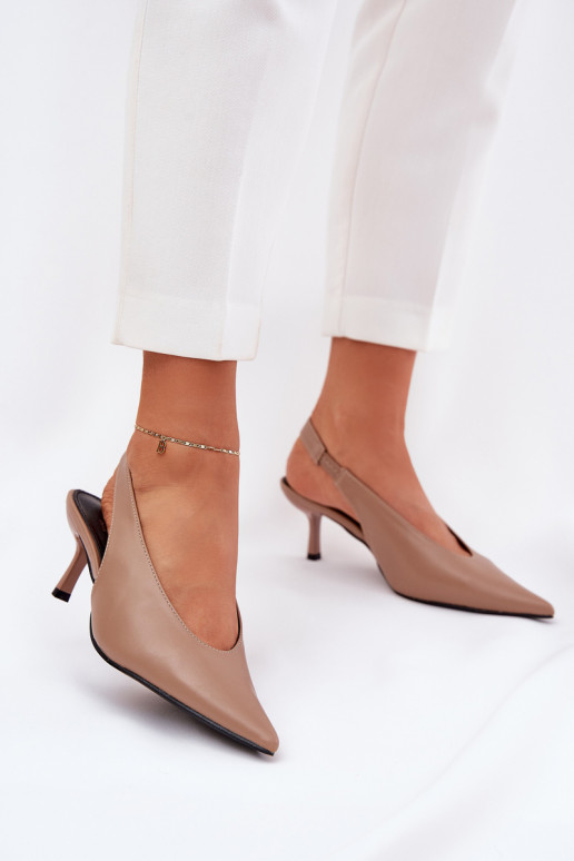 Heels With Open Back Eco Leather Dark Beige Aricandia