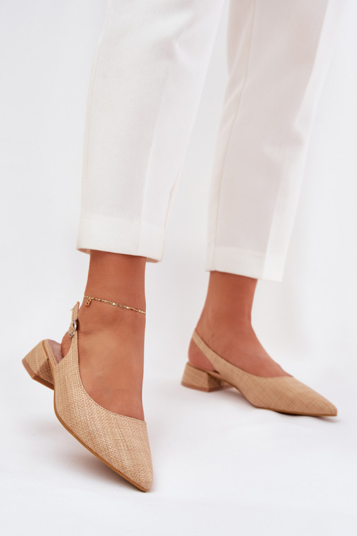 Woven Ladies Sandals On Delicate Heel Beige Jorela