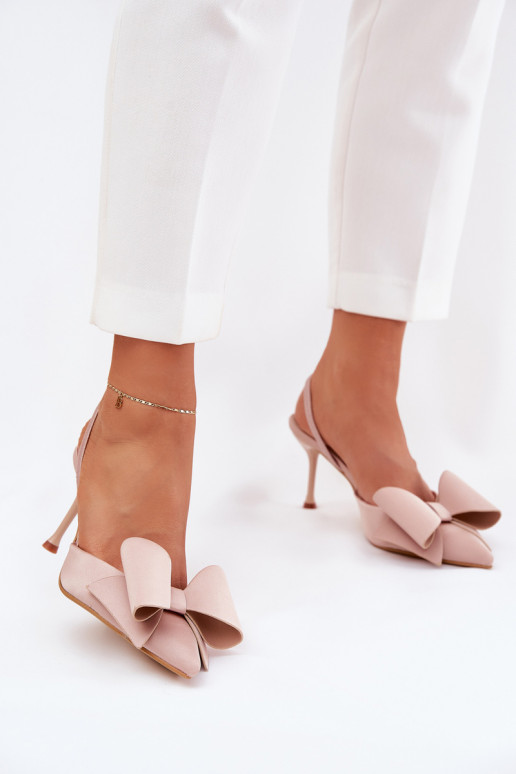 Heels With Open Heels And Bow Beige Eklevia