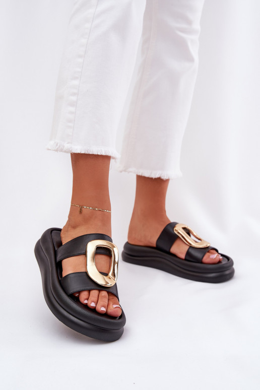 Women's Platform Sandals With Gold Detail Black Ularinea