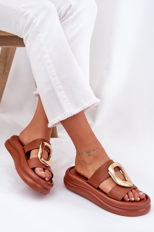 Women's Platform Sandals with Golden Detail Camel Ularinea