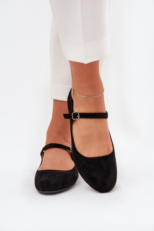 Ballet Flats With Strap Eco Suede Black Arrivara