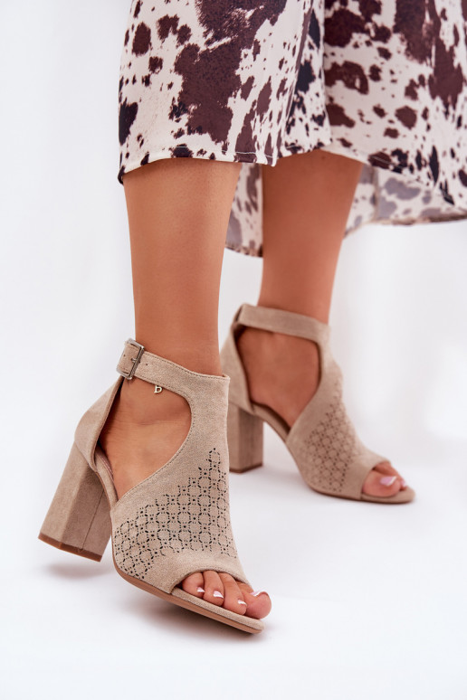 Sandals With Perforated Pattern On Heel Eco Suede Beige Helori