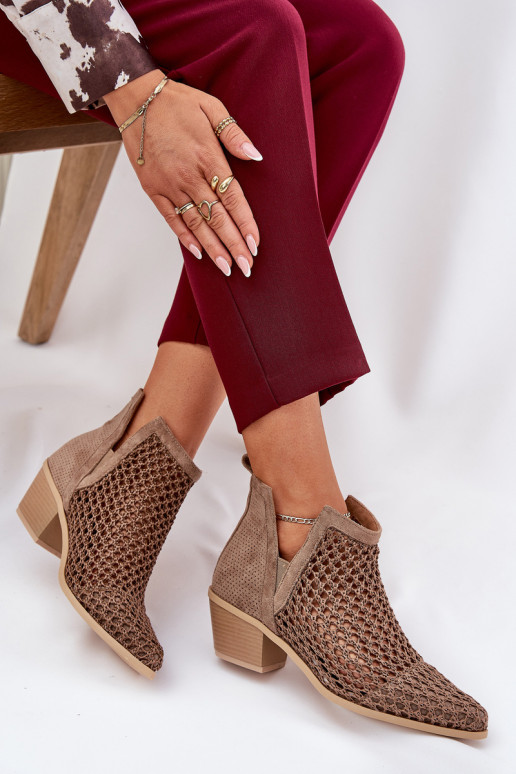 Ladies Cutout High Heeled Ankle Boots With Weaving Khaki Tulifedi