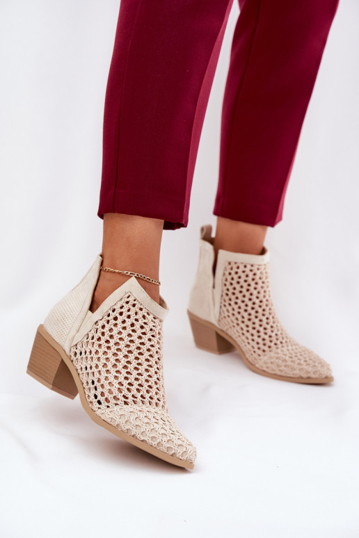 Ladies Cutout Ankle Boots With Weaving Light Beige Tulifedi