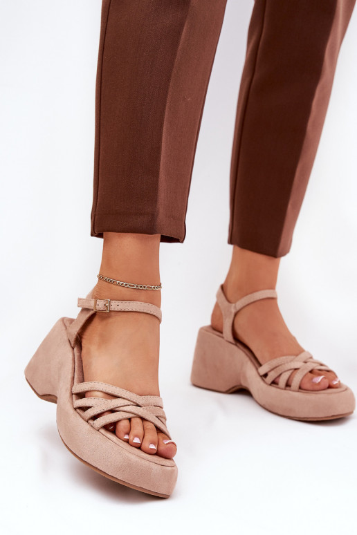 Platform And Wedge Sandals Made Of Eco Suede Beige Nendal