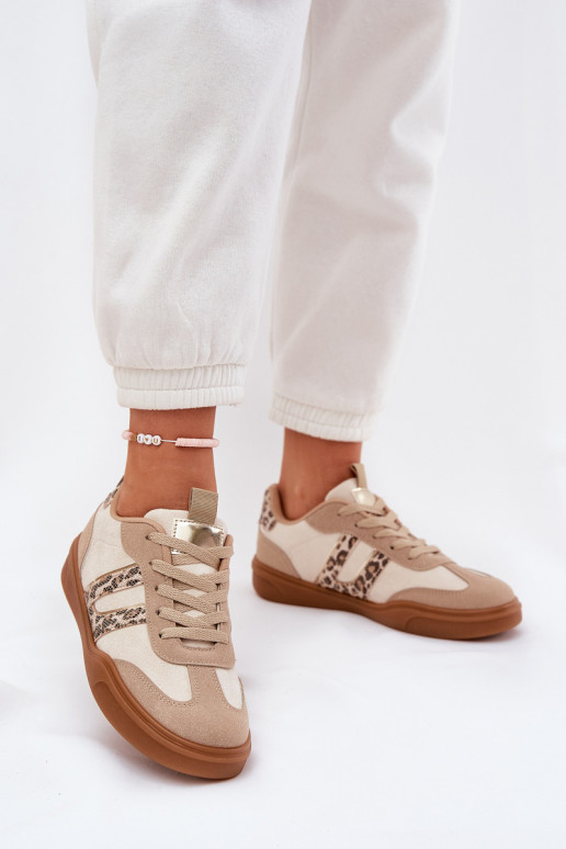 Women's Sneakers Made Of Eco Suede Leopard Beige Satylies