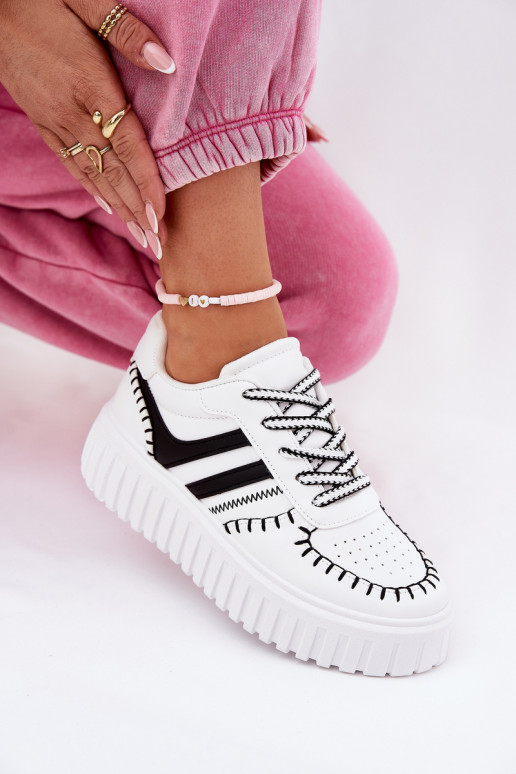 Ladies Sneakers On Platform White-Black Ofenale