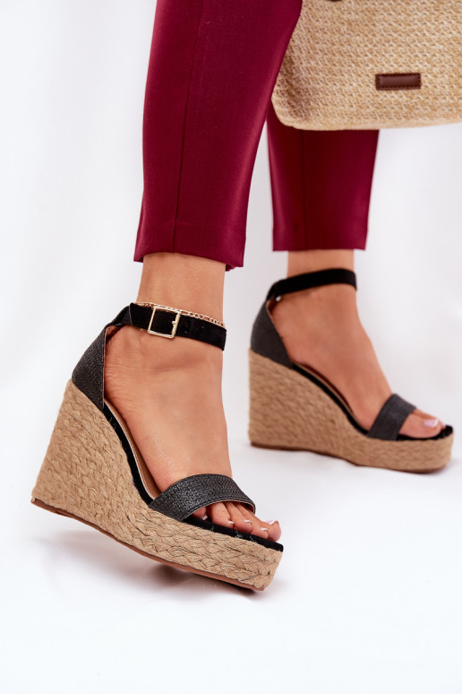 Women's Wedge Sandals With Braiding Black Adelio