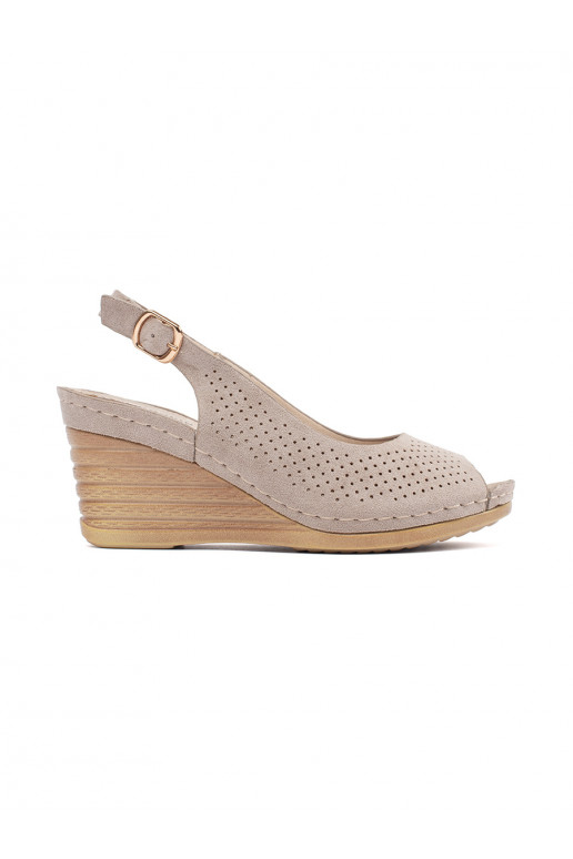 sandals openwork beige on a wedge