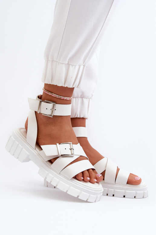 Women's White Eco Leather Strap Sandals Eladira