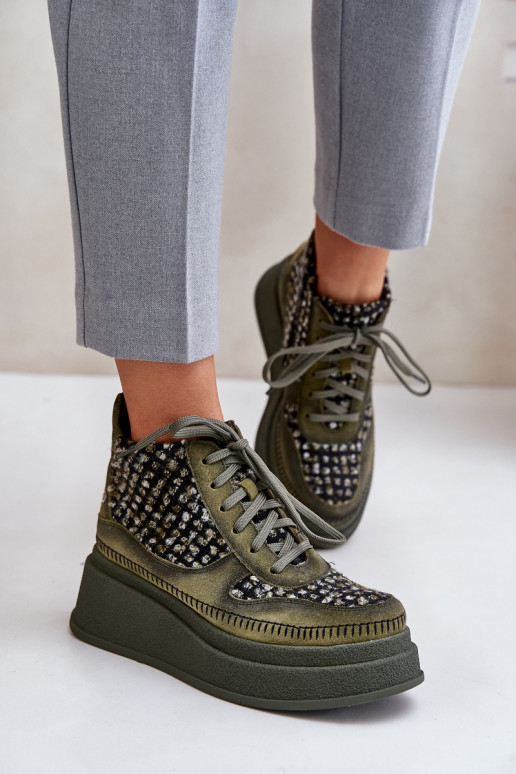 Leather Ankle Boots On Platform And Wedge Maciejka 06759-09 Green