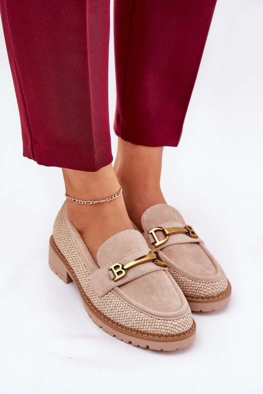 Women s moccasins with braid and gold detail beige Seffolia