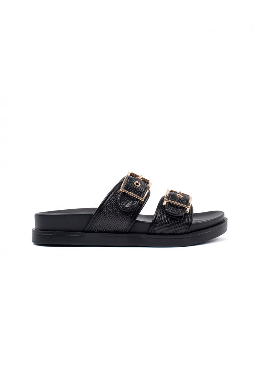 black slippers  flat with buckles