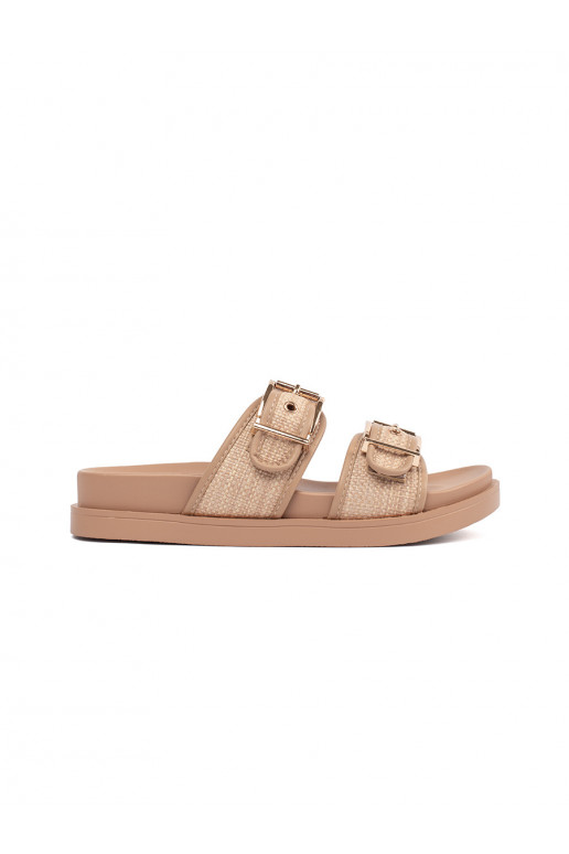 Flat sandals beige with buckles