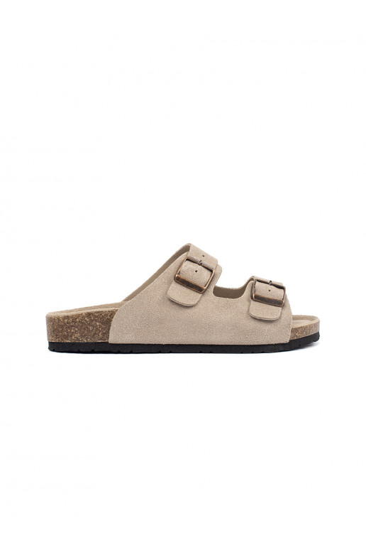 Slippers womens leather beige