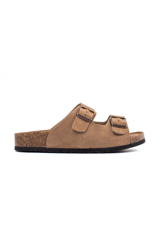 Slippers womens leather Brown color