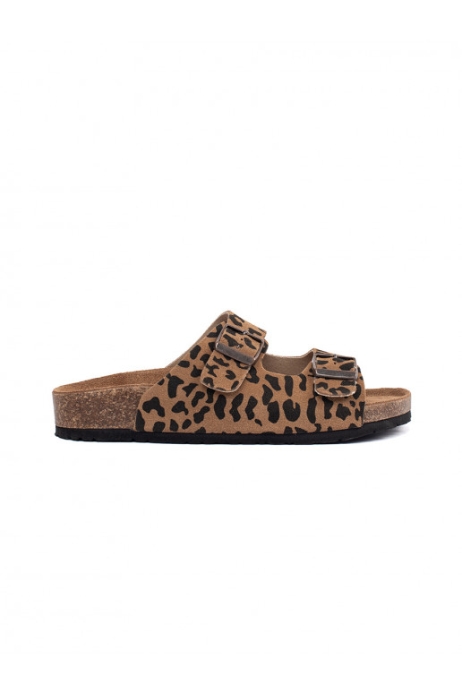 Slippers womens leather leopard print