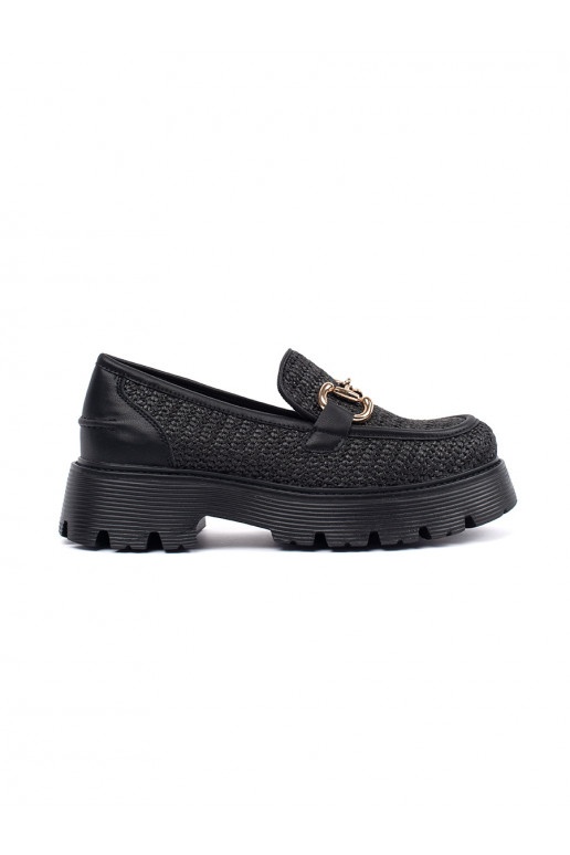 black Women's moccasins with a gold chain