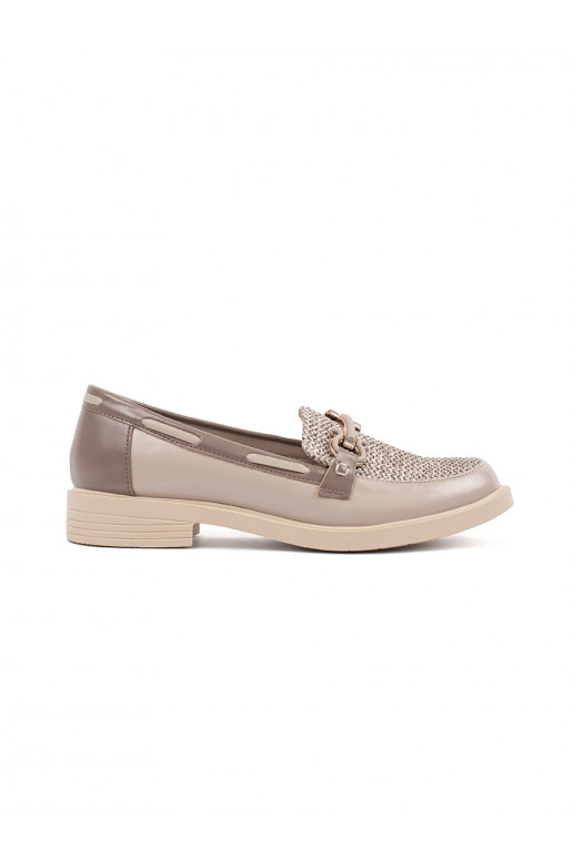 beige Women's moccasins ze skórzaną wkładką