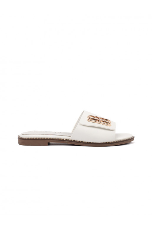 White color slippers  womens on a flat sole