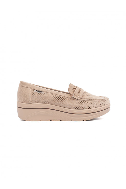 beige Women's moccasins on a thick sole