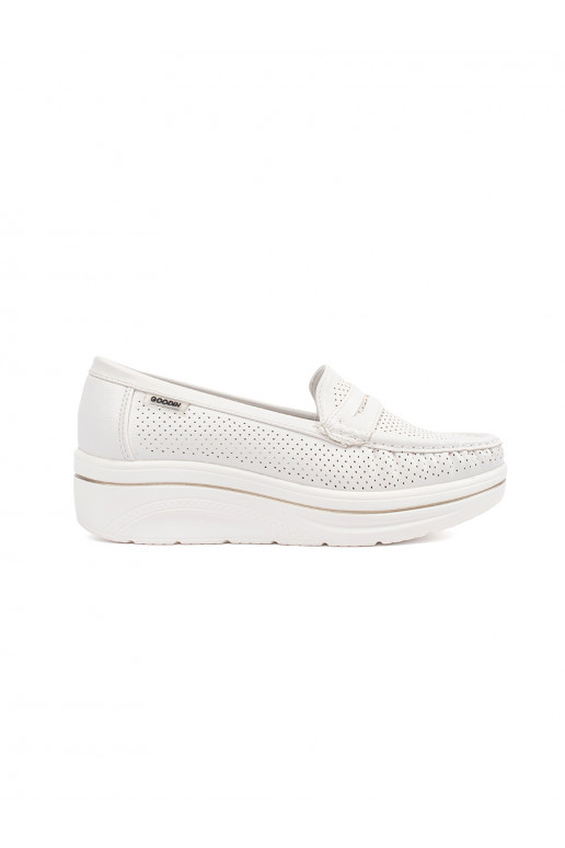 White color Women's moccasins on a thick sole