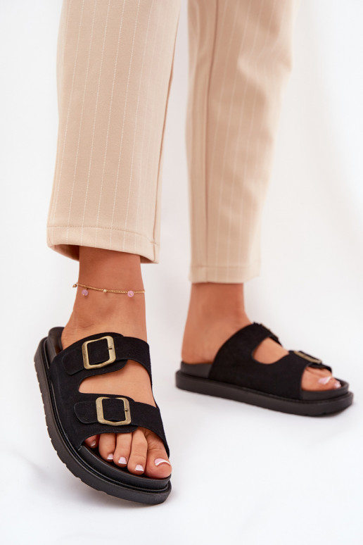 Women's Sandals With Buckles On Cork Sole Black Sercele