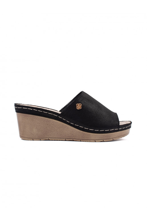 black slippers  womens on a wedge