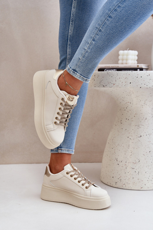 Platform Sneakers With Decorative Laces Beige Fonetha