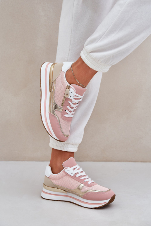 Women's Shiny Sports Shoes On Platform Pink Florefedi