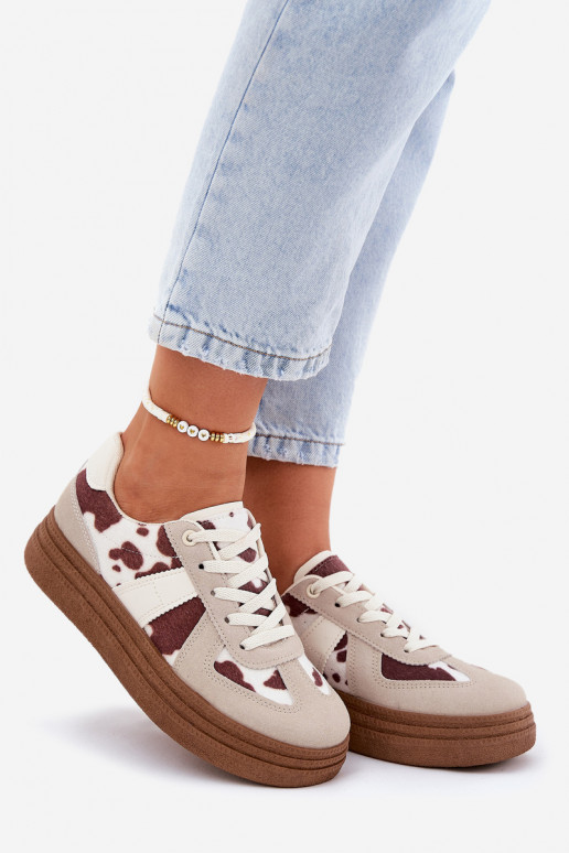 Women's Platform Sneakers With Patches Beige Lincidi