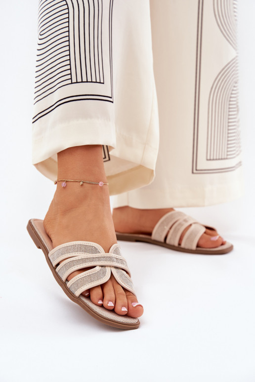 Classic Women's Flat Sandals Beige Scazze