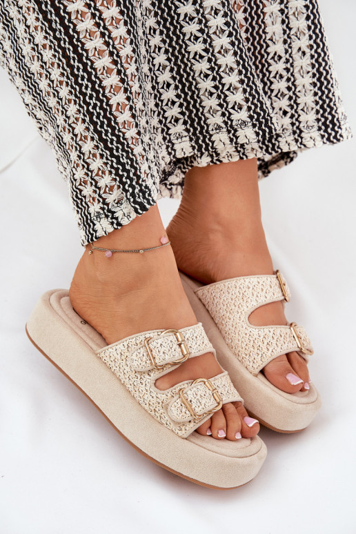 Women's Platform Sandals With Buckles And Braiding Beige Limme