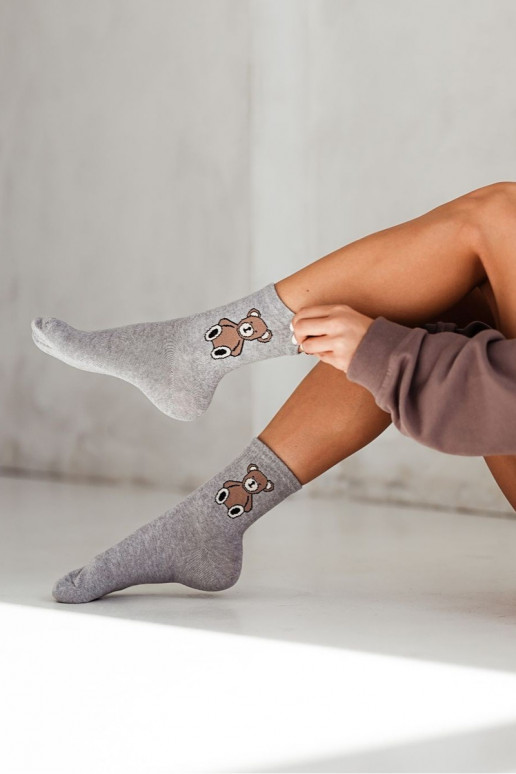 Women's Cotton Socks With Bear Gray