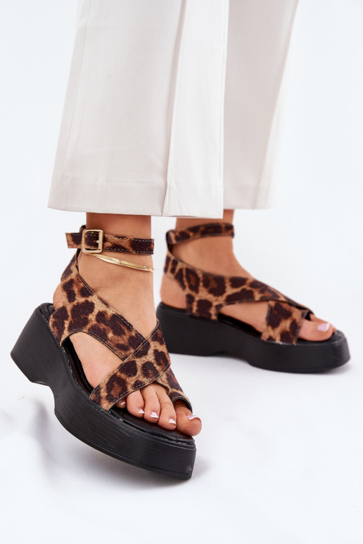 Women's Platform And Wedge Sandals In Leopard Print Brown Tenzorus