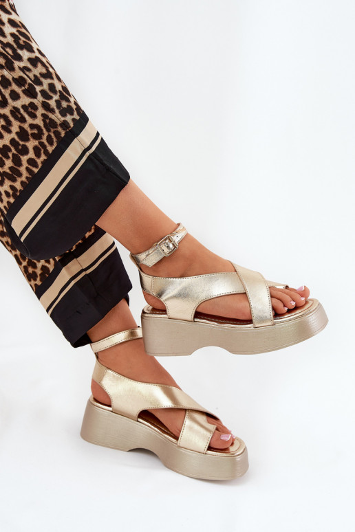 Women's Sandals On Platform And Wedge Eco Leather Gold Tenzorus