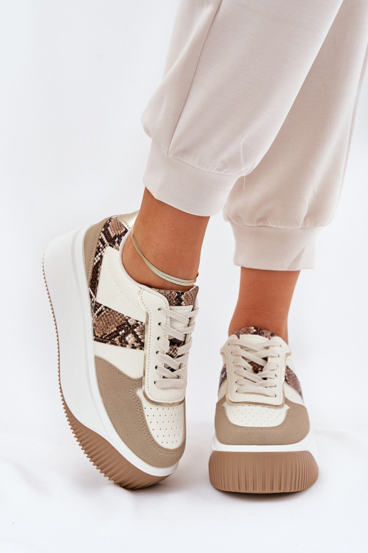 Womens Sneakers On Chunky Platform Animal Print Beige Telanila