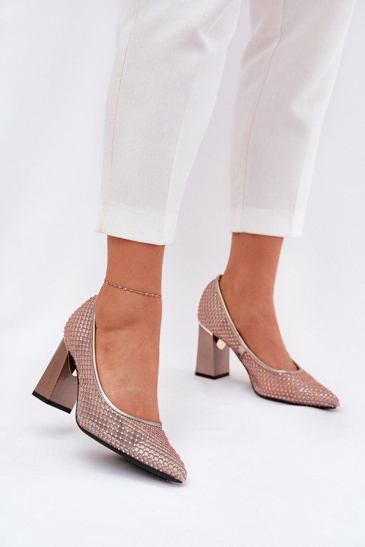 Embellished Mesh Heels On Heel Beige Vinceza 62211