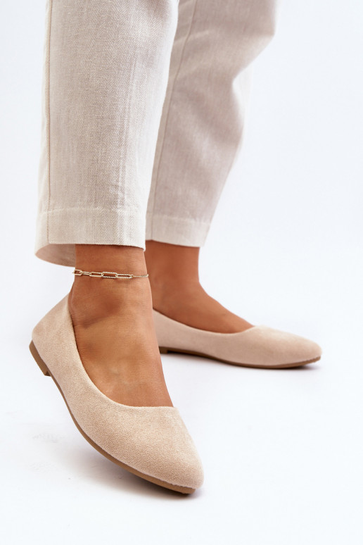 Beige Women's Suede Ballerina Flats Kommia