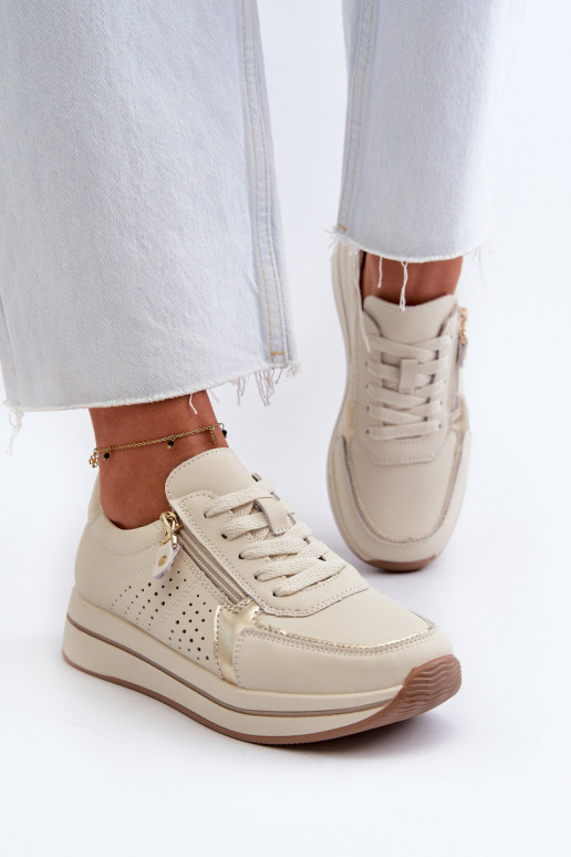 Women's Leather Platform Sneakers Beige Ligustra