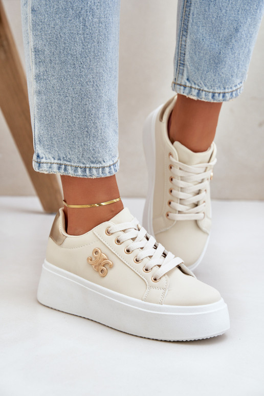 Women's Platform Sneakers Beige-Gold Temittes