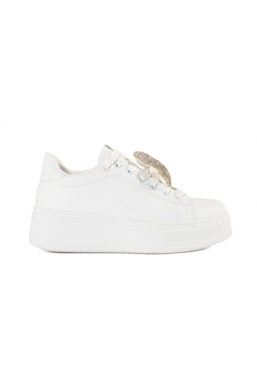 White color Sneakers with platform ozdobione misiem