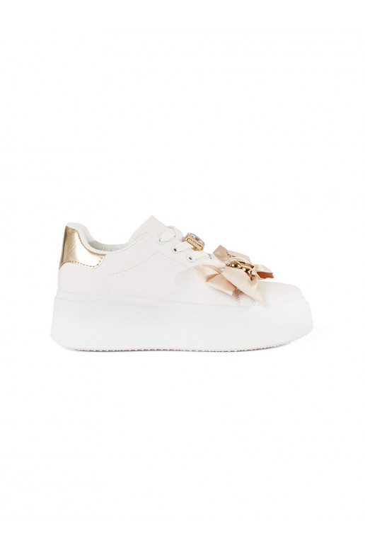 White-golden Sneakers with gold accessories